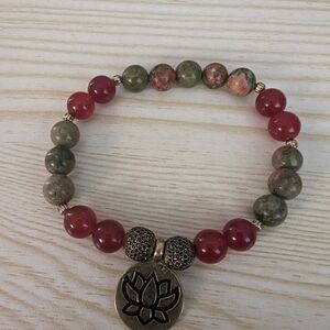 Unakite And Carnelian Stretch Bracelet